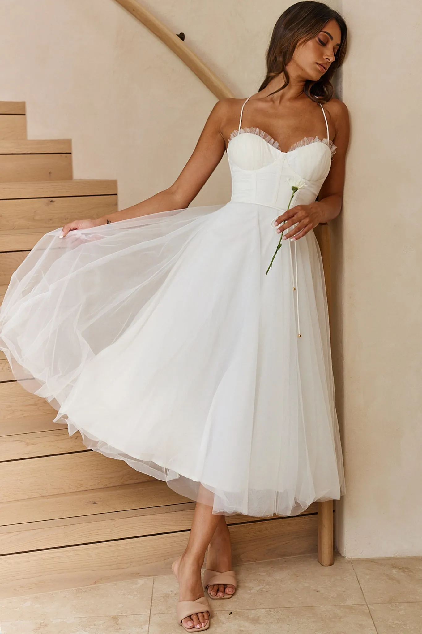 Smitten Sweetheart Neckline Chiffon Midi Dress White sold by Selfie Leslie