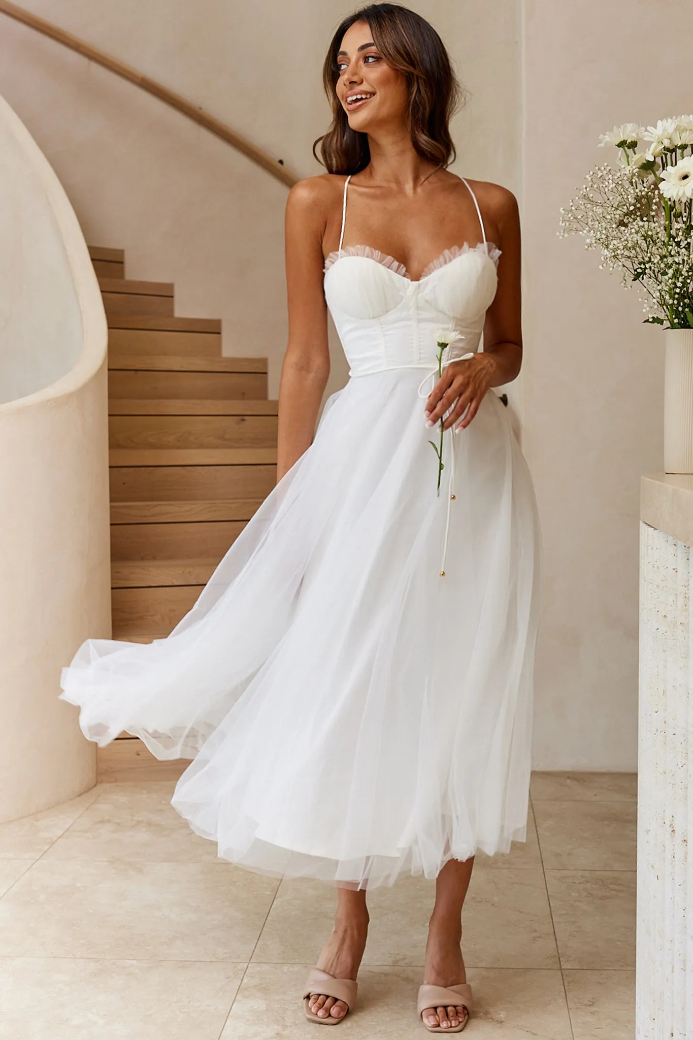 Smitten Sweetheart Neckline Chiffon Midi Dress White sold by Selfie Leslie product image thumbnail 3