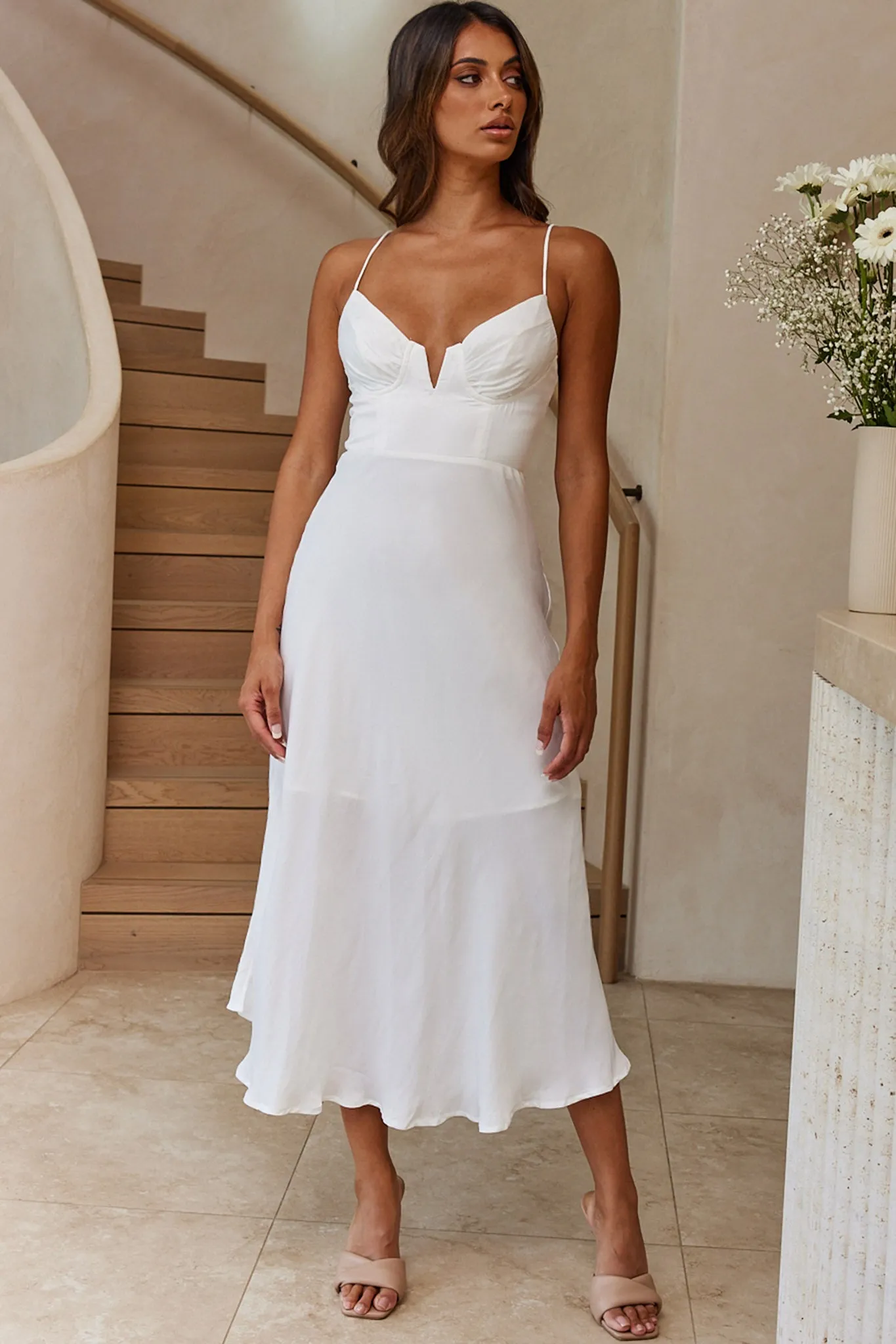 Lake Como Fitted Bodice Cami Strap Midi Dress White sold by Selfie Leslie product image thumbnail 3