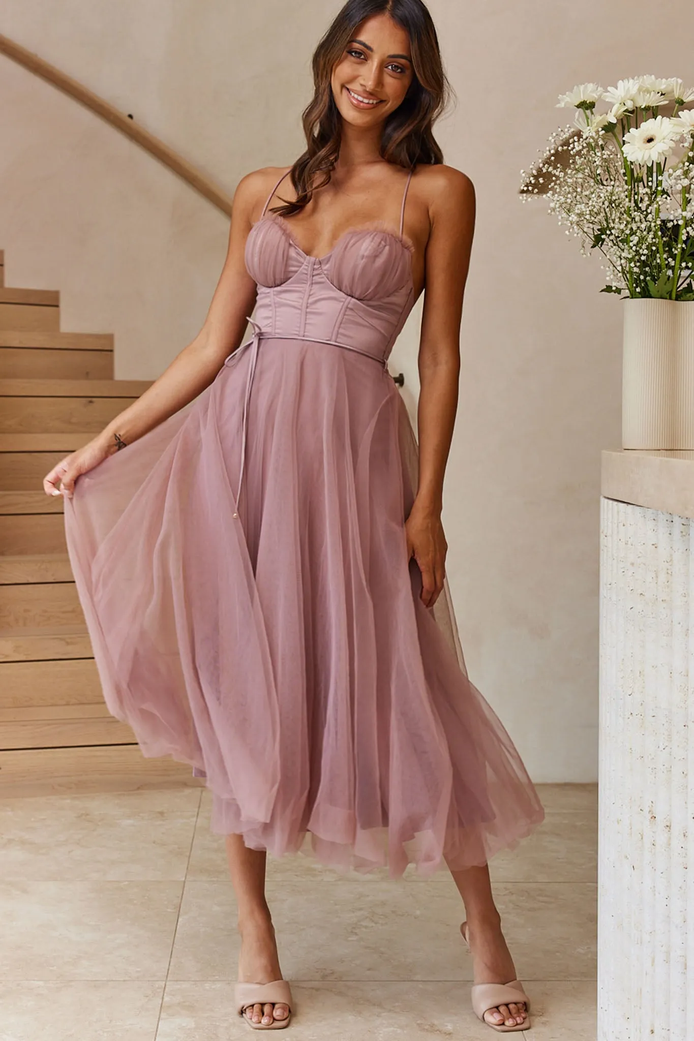 Smitten Sweetheart Neckline Chiffon Midi Dress Rose sold by Selfie Leslie