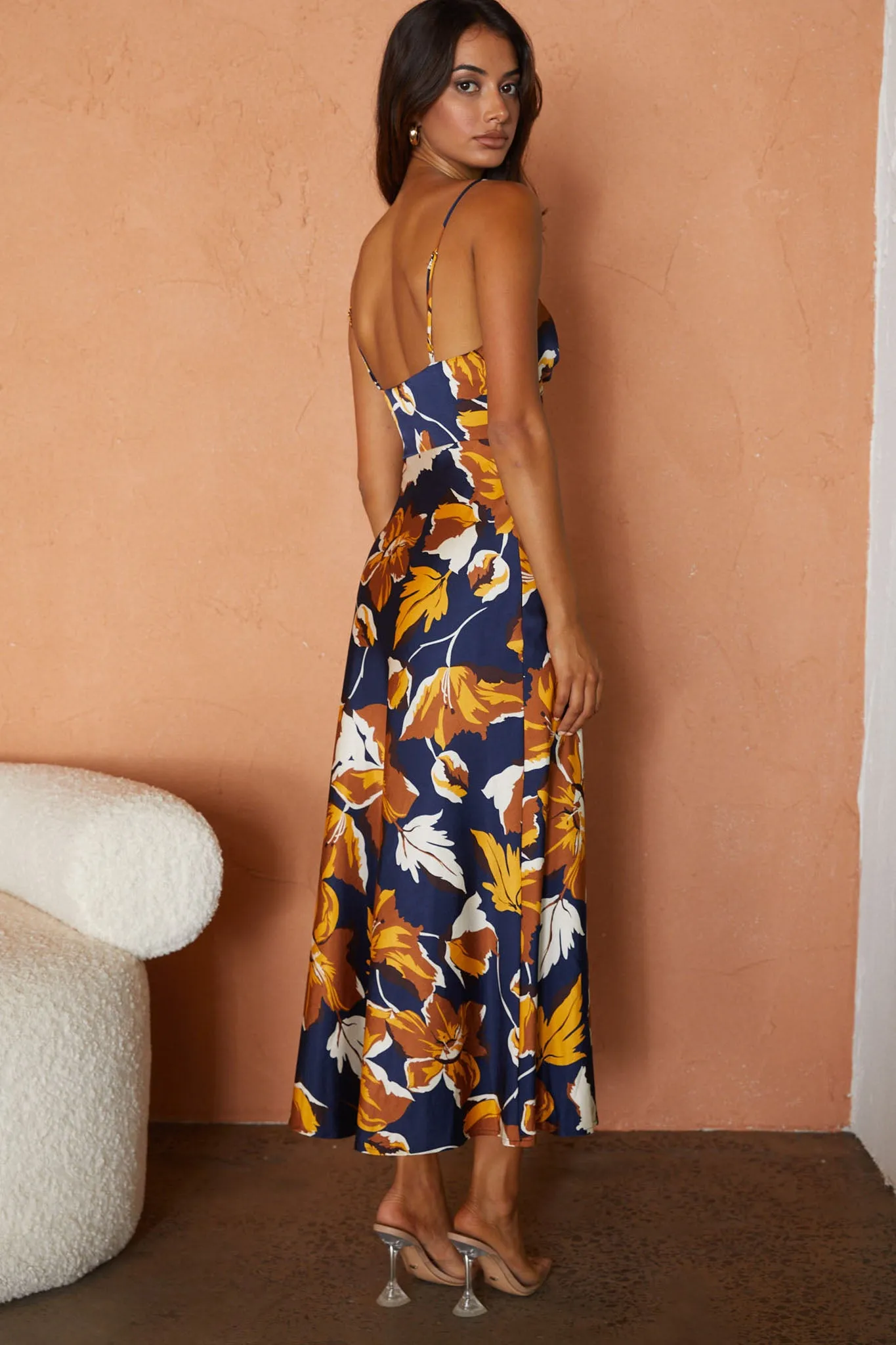 Missoula Cami Strap Padded Bust Midi Dress Floral Print Navy sold by Selfie Leslie product image thumbnail 2