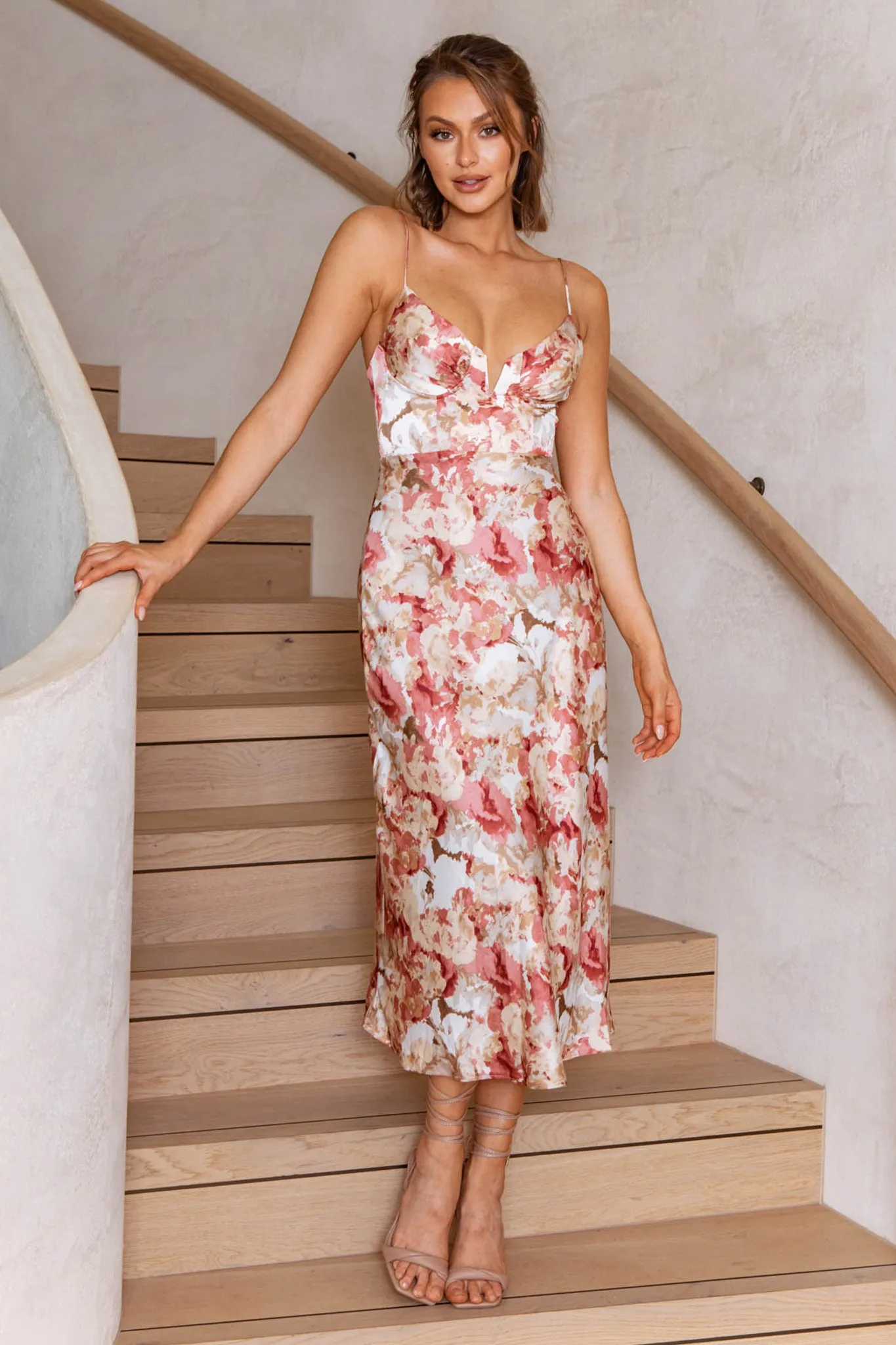 Lake Como Fitted Bodice Cami Strap Midi Dress Abstract Print Rose sold by Selfie Leslie product image thumbnail 5