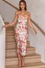 Lake Como Fitted Bodice Cami Strap Midi Dress Abstract Print Rose sold by Selfie Leslie