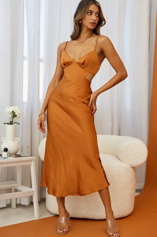 City Lights Cut-Out Waist Strappy Back Midi Dress Bronze sold by Selfie Leslie