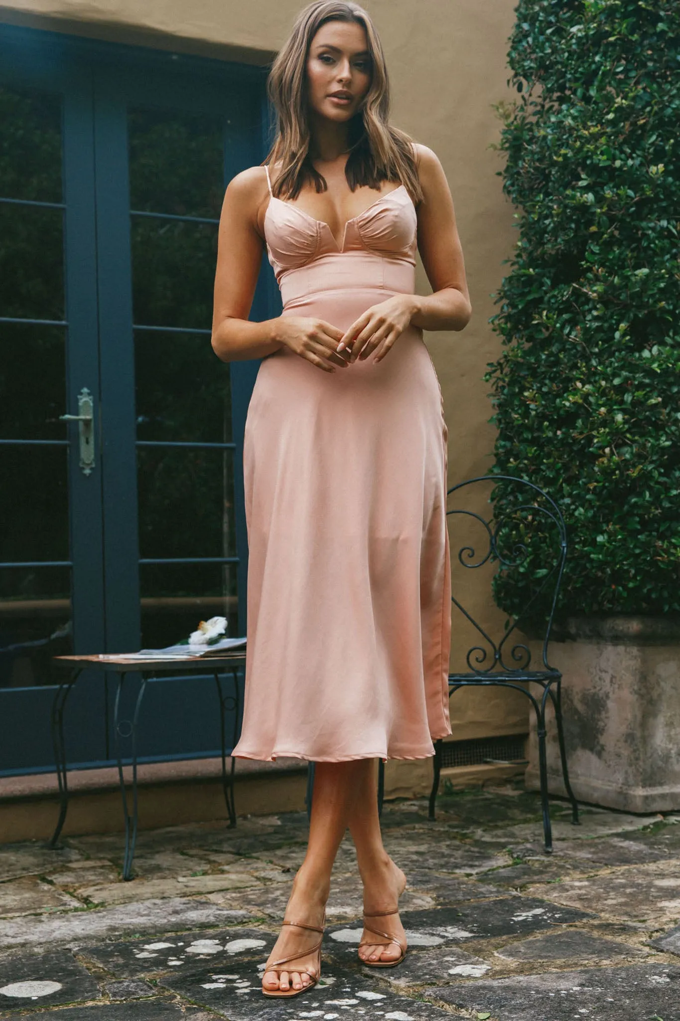 Lake Como Fitted Bodice Cami Strap Midi Dress Peach sold by Selfie Leslie product image thumbnail 5