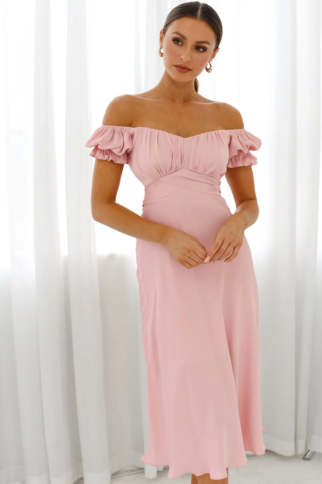 Linka Off-Shoulder Tie Back Midi Dress Blush sold by Selfie Leslie product image thumbnail 3