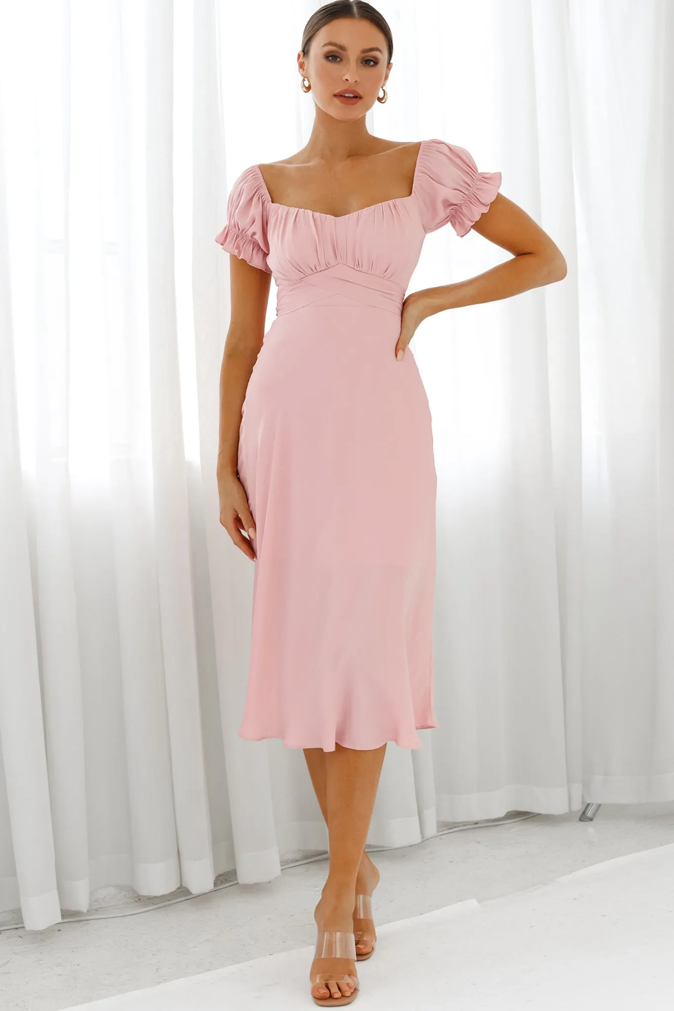 Linka Off-Shoulder Tie Back Midi Dress Blush sold by Selfie Leslie