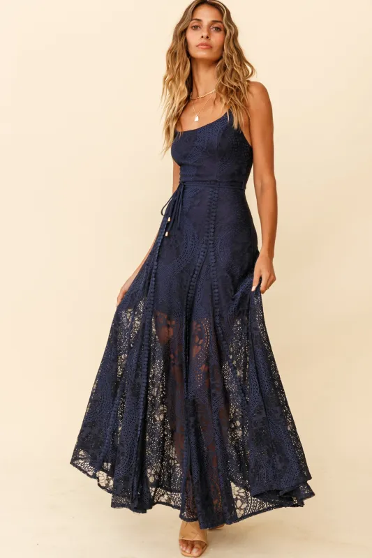 Palm Springs Lace Overlay Maxi Dress Navy sold by Selfie Leslie