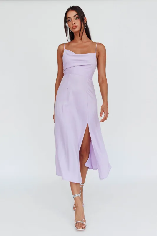 Suki Front Split Midi Dress Lilac sold by Selfie Leslie
