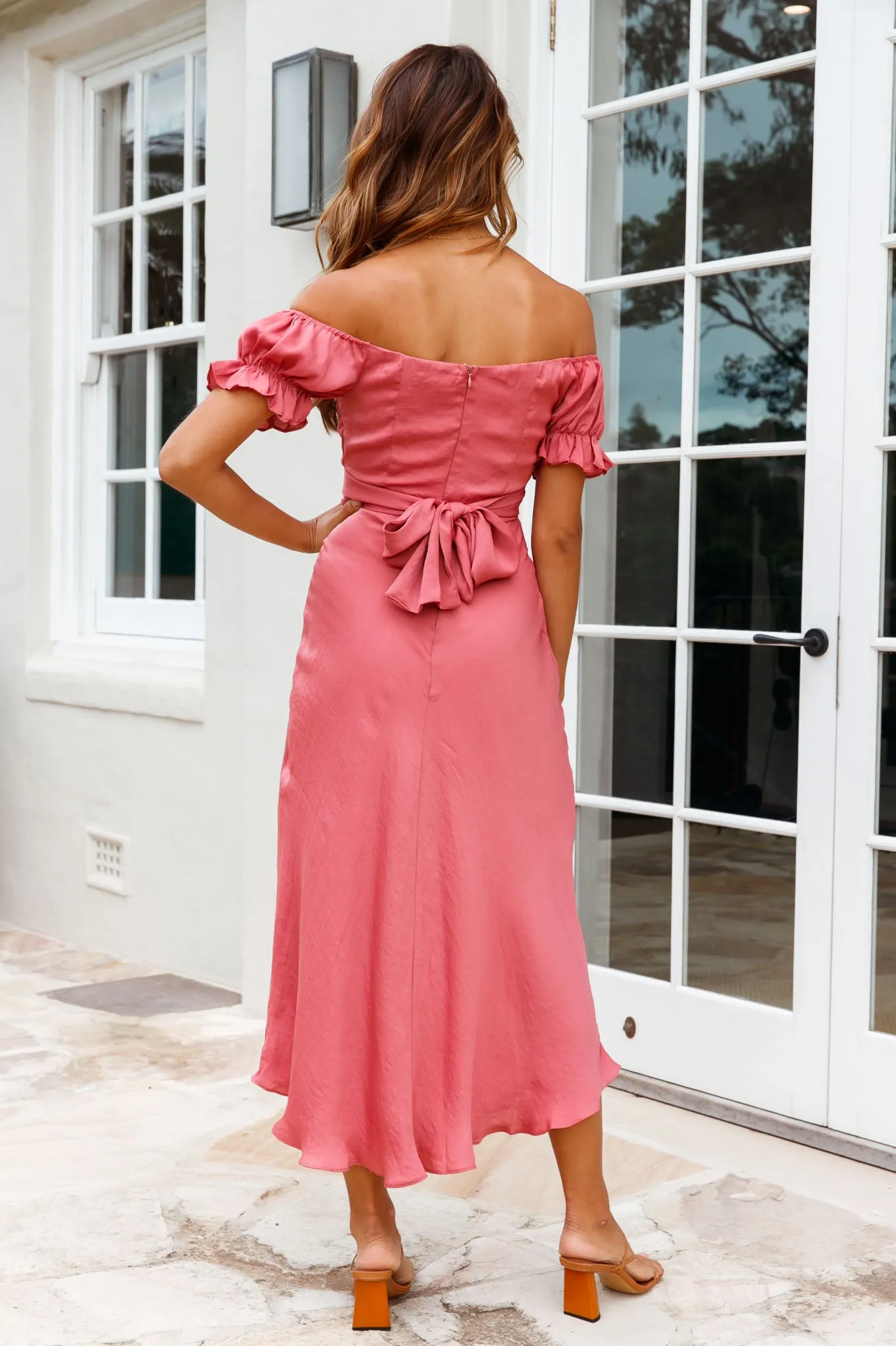 Linka Off-Shoulder Tie Back Midi Dress Rose sold by Selfie Leslie product image thumbnail 2