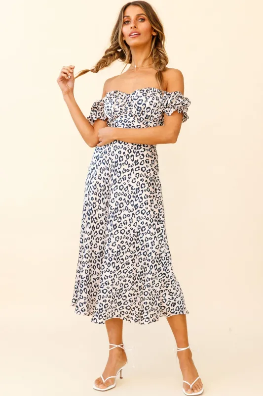 Linka Off-Shoulder Tie Back Midi Dress Leopard Print Pink sold by Selfie Leslie