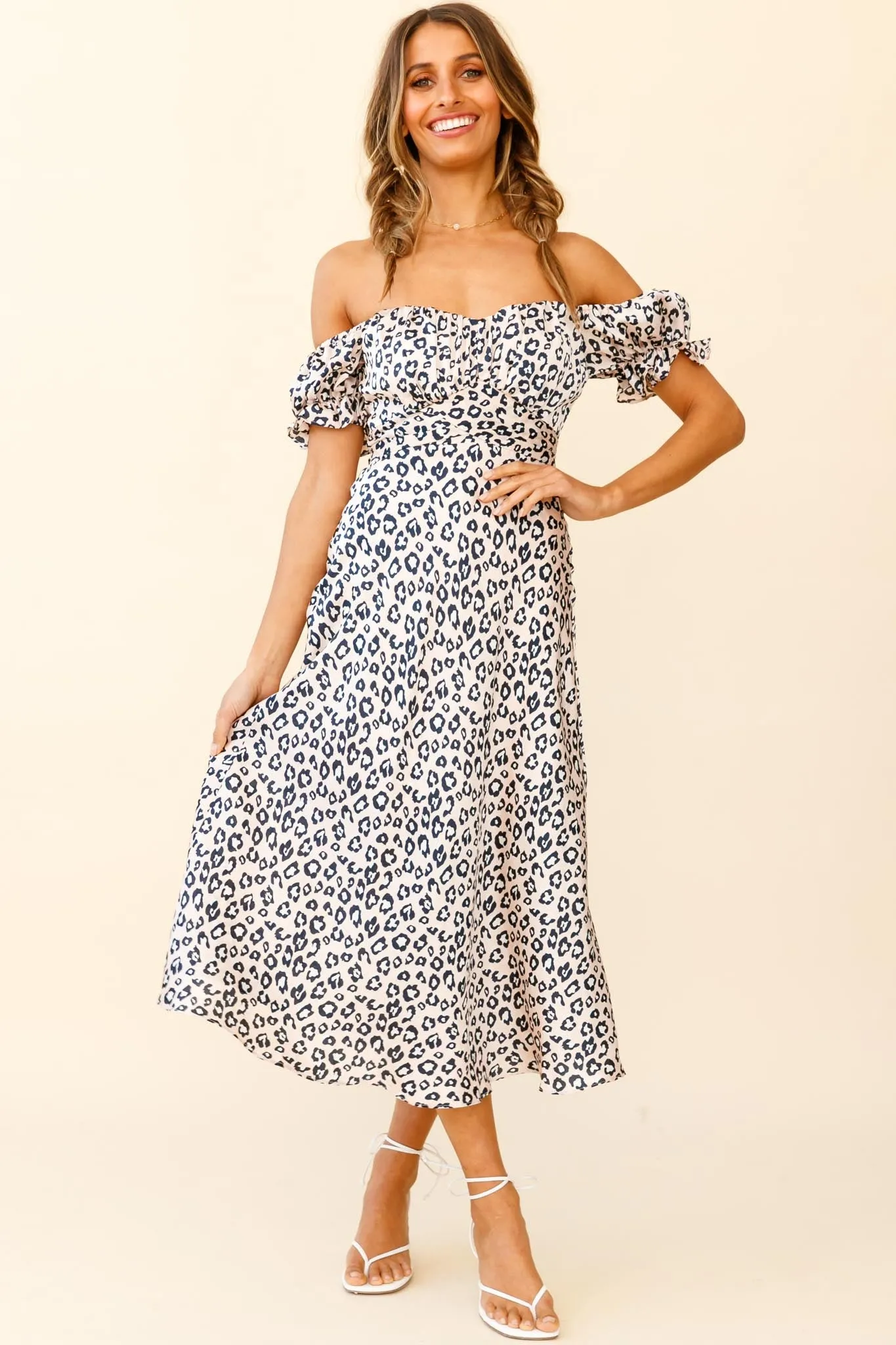 Linka Off-Shoulder Tie Back Midi Dress Leopard Print Pink sold by Selfie Leslie product image thumbnail 3