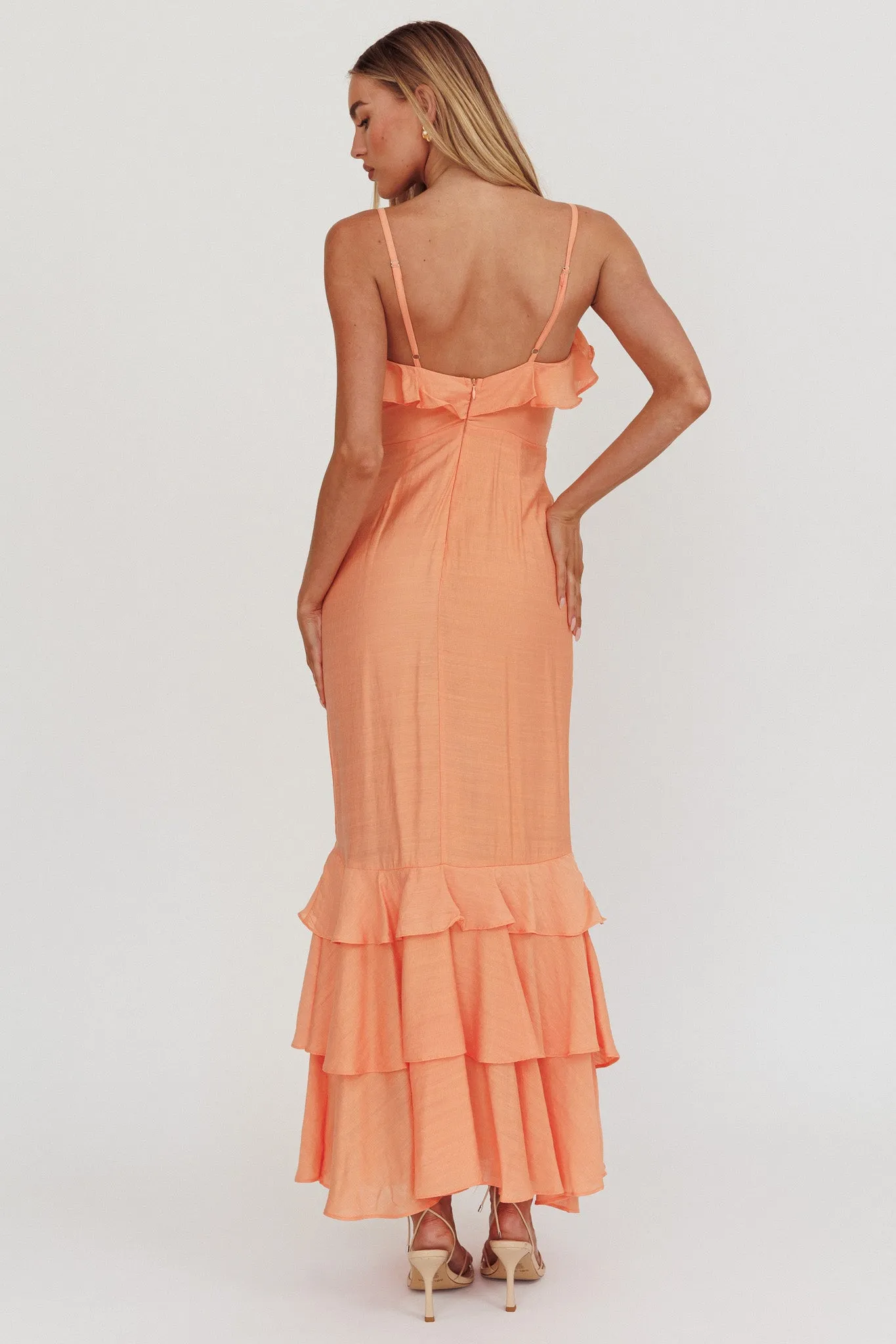 Silvana Frill Trim Split Maxi Dress Orange sold by Selfie Leslie product image thumbnail 2