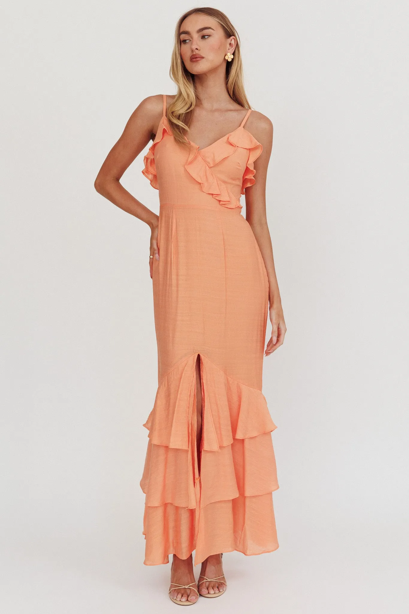 Silvana Frill Trim Split Maxi Dress Orange sold by Selfie Leslie product image thumbnail 5