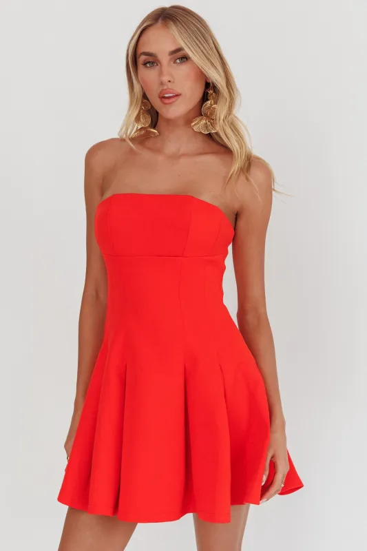 Melodic Strapless Pleat Mini Dress Red sold by Selfie Leslie