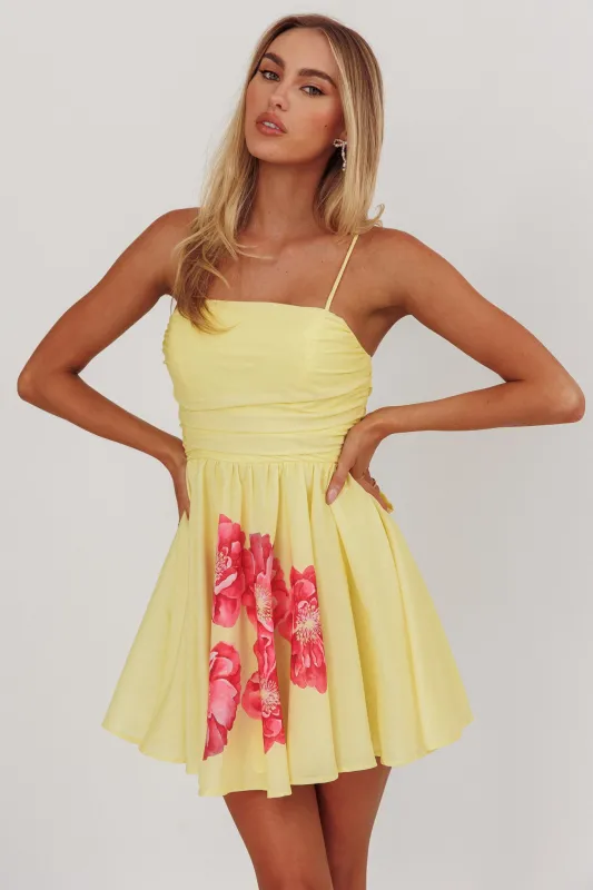 Festivity Flared Bow Floral Mini Dress Yellow sold by Selfie Leslie