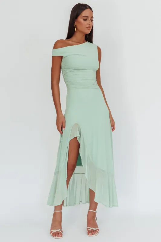 Moonlit Magic Asymmetric Neckline Maxi Dress Sage sold by Selfie Leslie