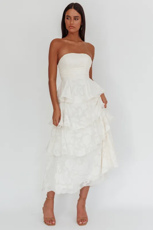 knee length dresses for ladies Strapless Layered Organza Midi Dress in white – Bella Galvan main image 0