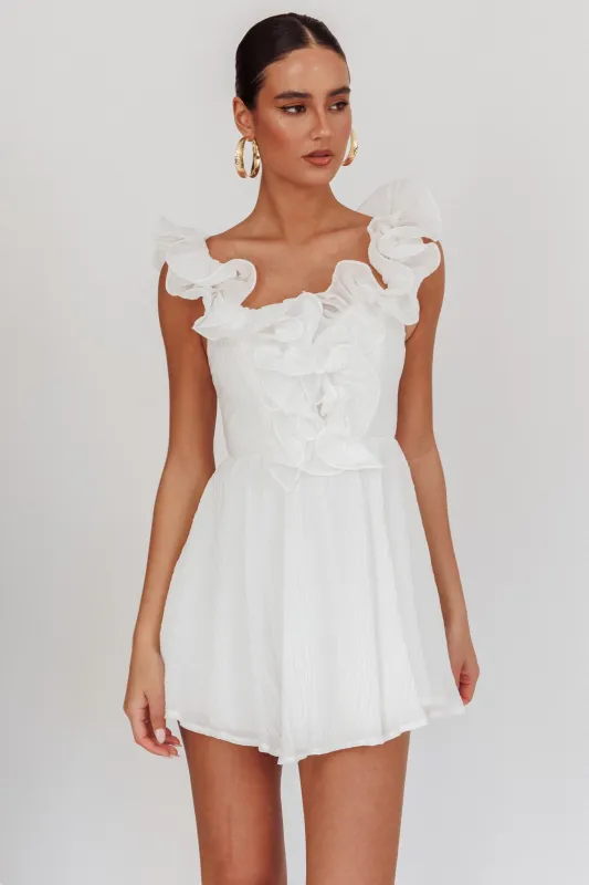 Nivaya Ruffle Neckline Mini Dress White sold by Selfie Leslie