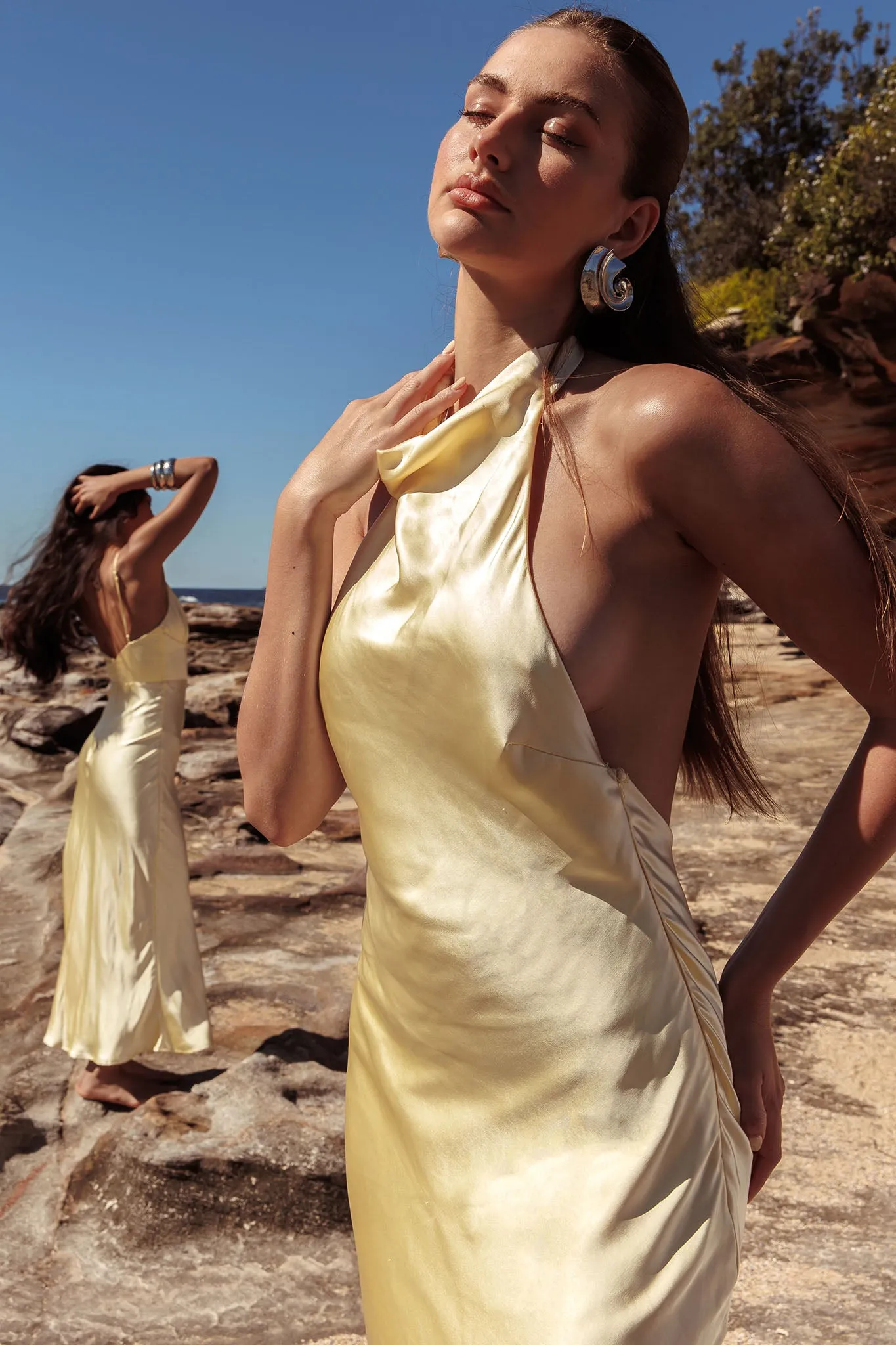 Sweetest Sundays Halterneck Open Back Dress Butter sold by Selfie Leslie