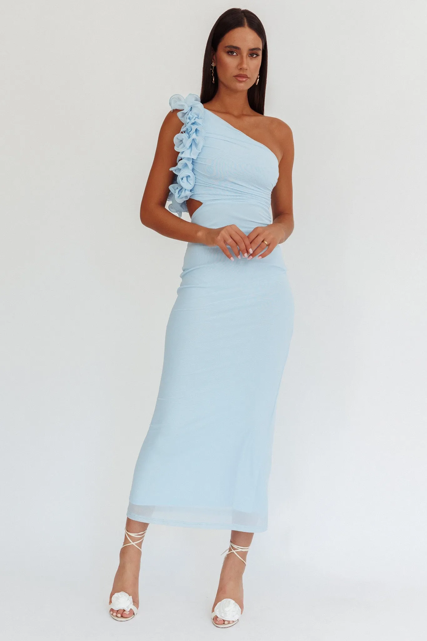 Deanna One-Shoulder Ruffle Maxi Dress Light Blue sold by Selfie Leslie product image thumbnail 5
