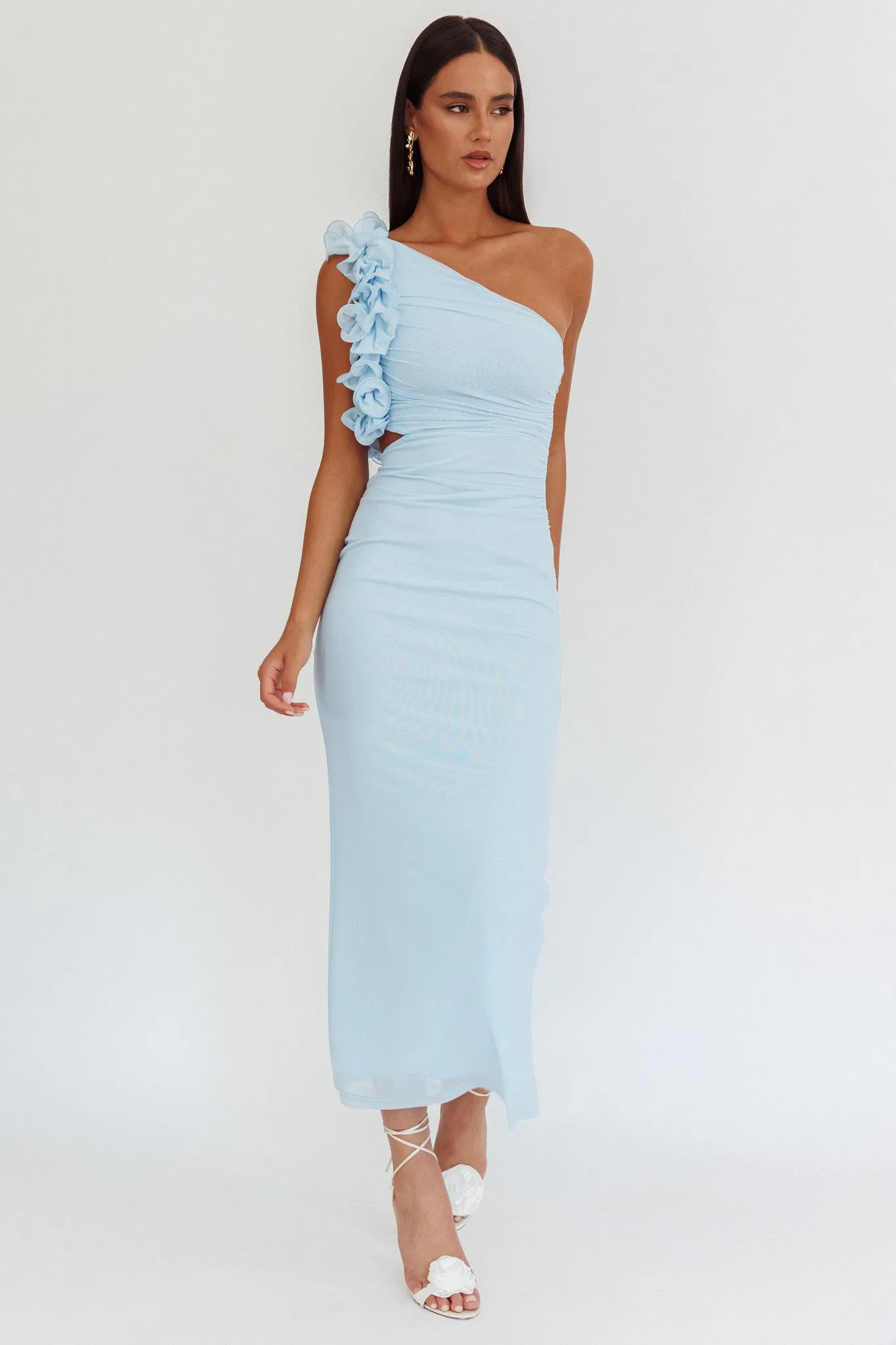 Deanna One-Shoulder Ruffle Maxi Dress Light Blue sold by Selfie Leslie product image thumbnail 4