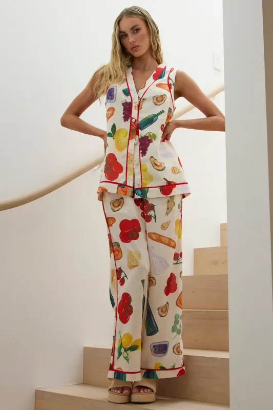 Canyons Piping Trim Wide Leg Pants Print Beige sold by Selfie Leslie