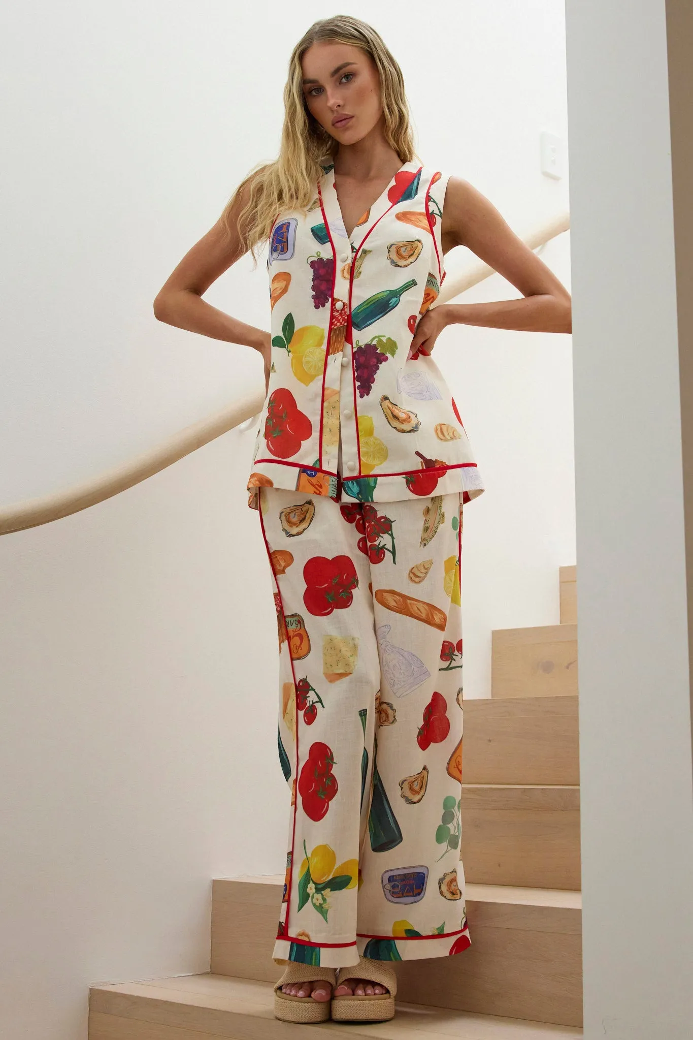 Canyons Piping Trim Wide Leg Pants Print Beige sold by Selfie Leslie