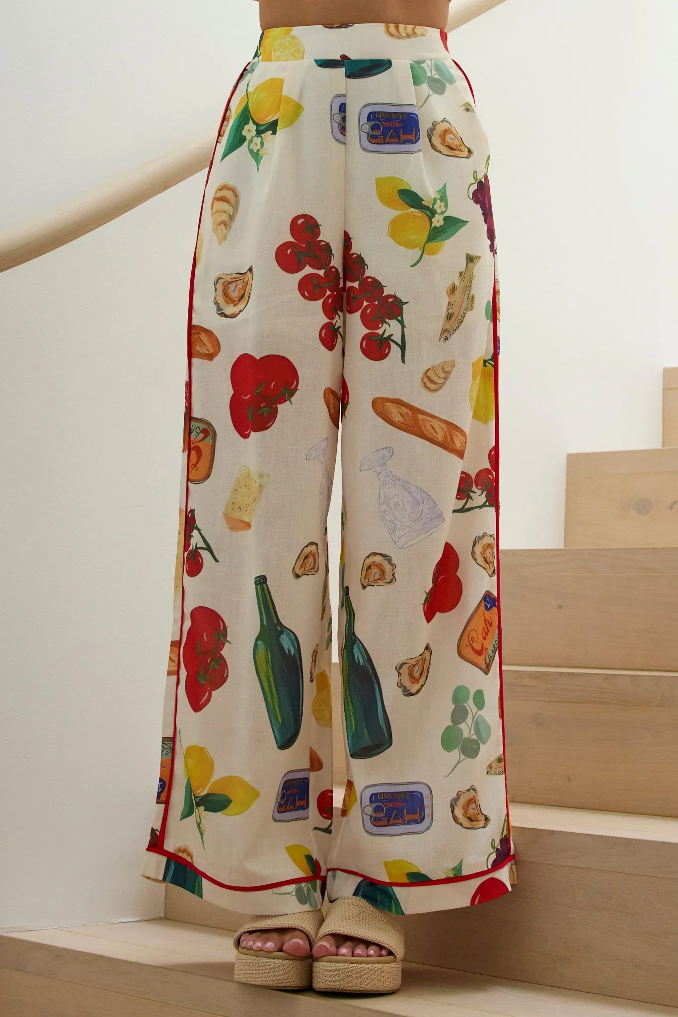 Canyons Piping Trim Wide Leg Pants Print Beige sold by Selfie Leslie product image thumbnail 2