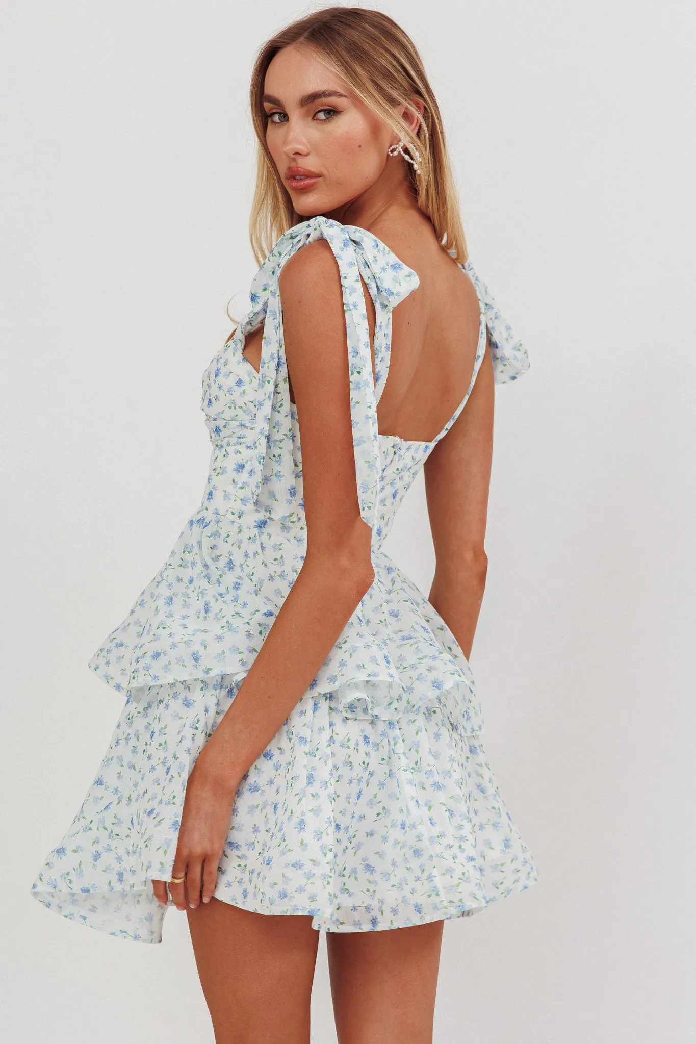 Oliana Tied Shoulder Tiered Mini Dress Floral Blue sold by Selfie Leslie product image thumbnail 2