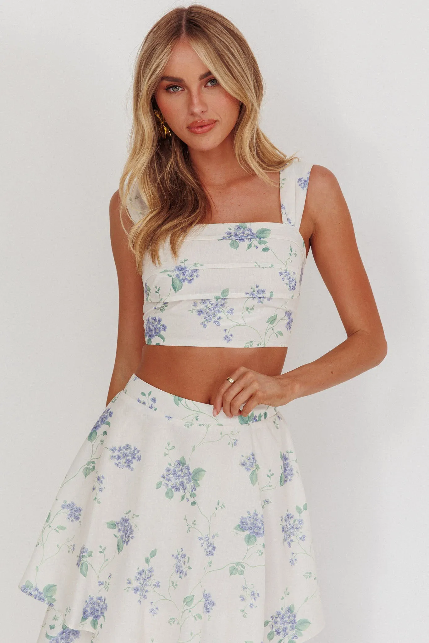 Dixon Pintuck Pleat Crop Top Floral Beige sold by Selfie Leslie