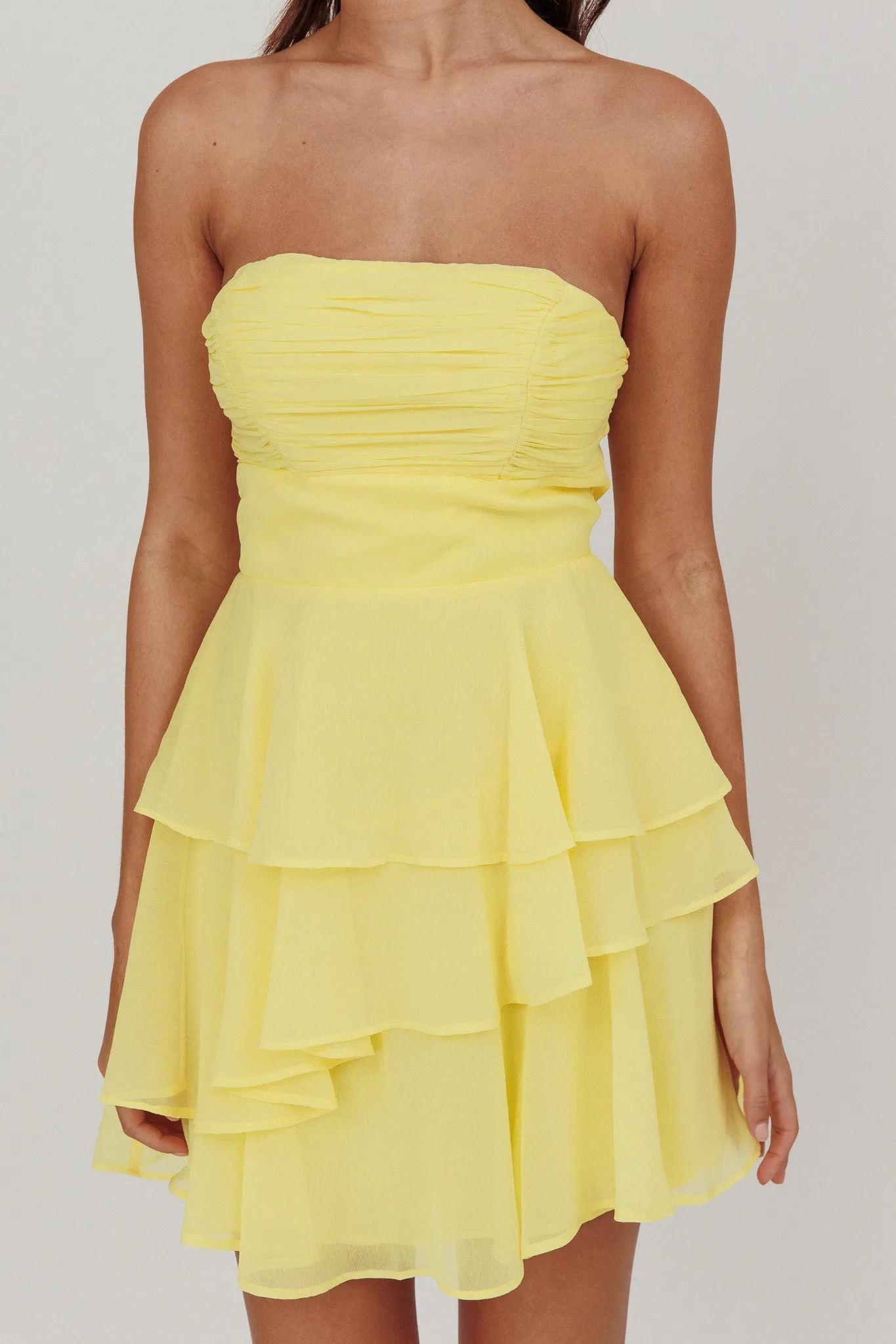 Veda Strapless Ruffle Mini Dress Lemon sold by Selfie Leslie product image thumbnail 3
