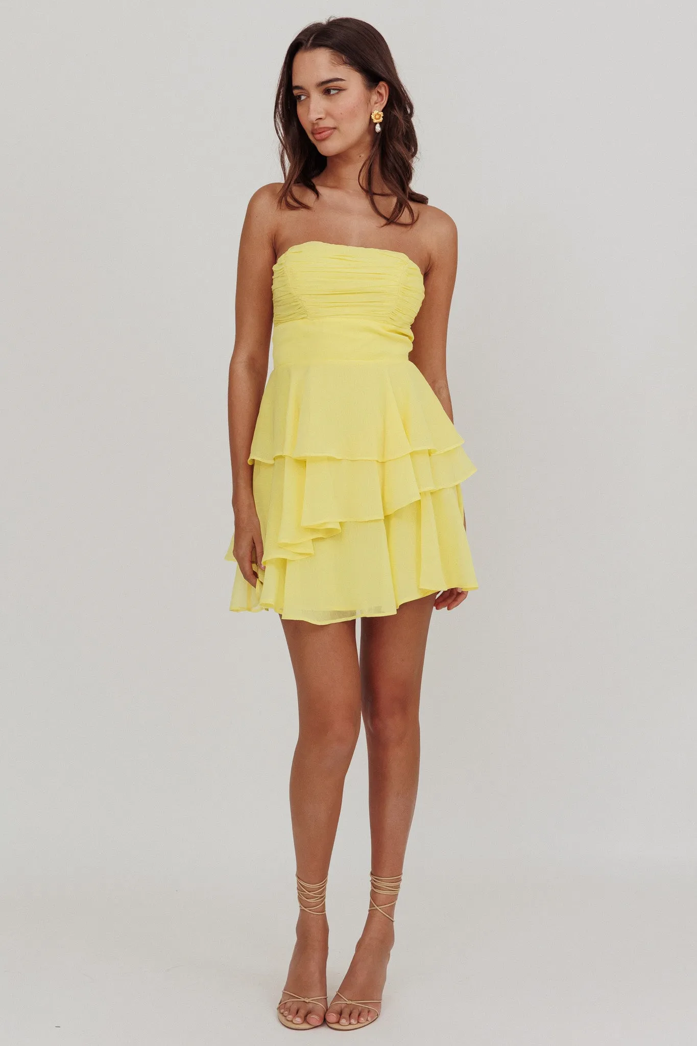 Veda Strapless Ruffle Mini Dress Lemon sold by Selfie Leslie product image thumbnail 4