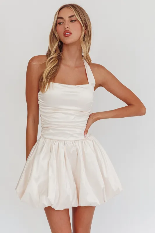 Angelico Halterneck Balloon Mini Dress Cream sold by Selfie Leslie