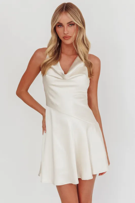 Brigid Cowl Neck Scoop Back Mini Dress Ivory sold by Selfie Leslie