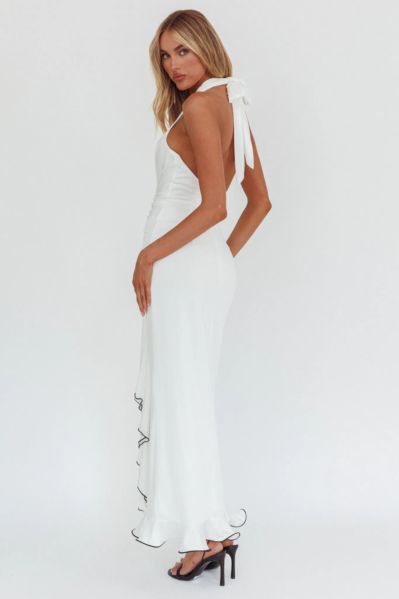 Ray Of Light Ruched Halterneck Maxi Dress Off White sold by Selfie Leslie product image thumbnail 3