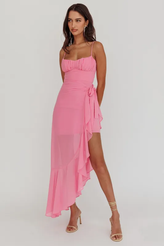 Nerida Waist Tie Asymmetric Dress Pink sold by Selfie Leslie