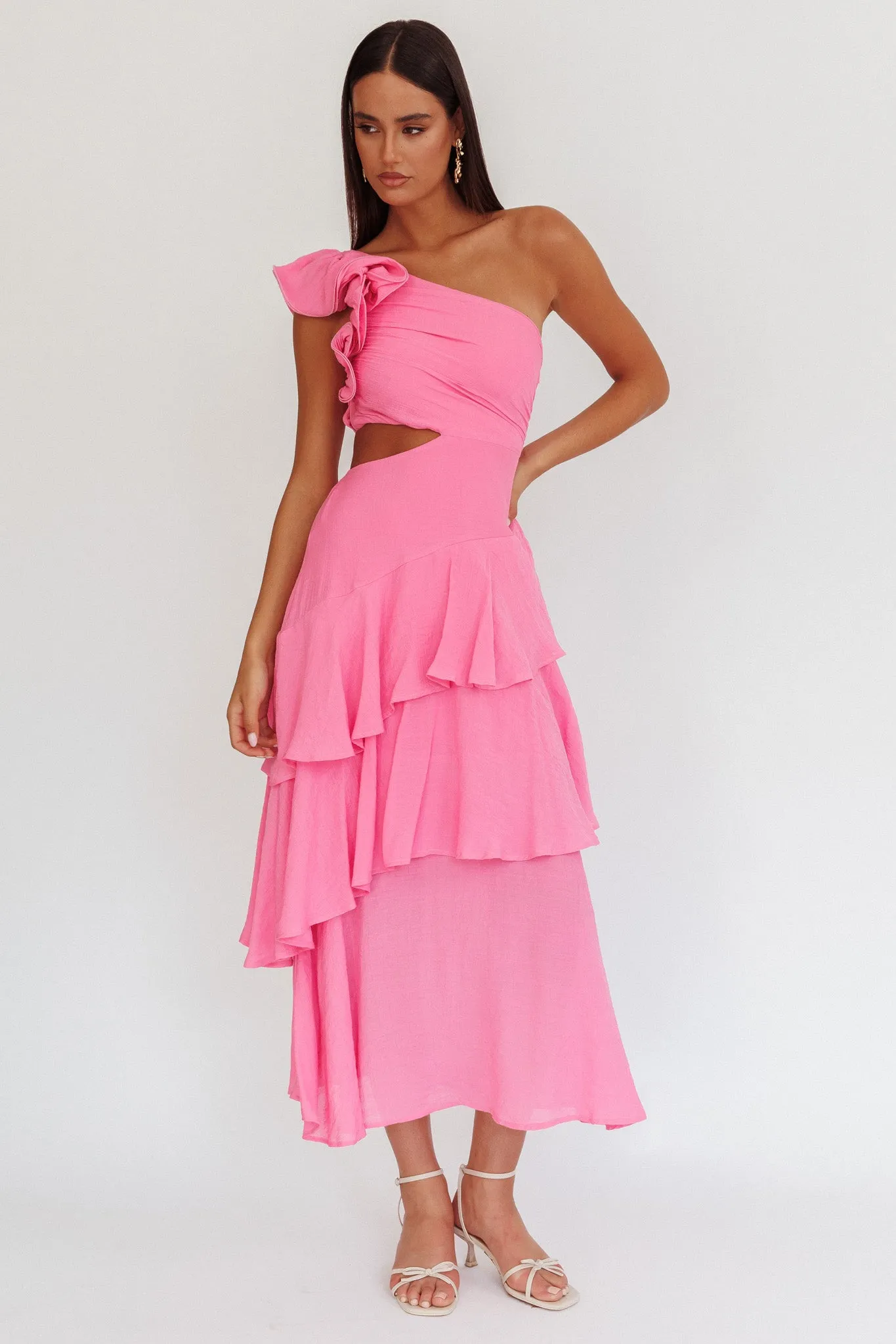 Deanna One-Shoulder Tiered Maxi Dress Pink sold by Selfie Leslie product image thumbnail 5