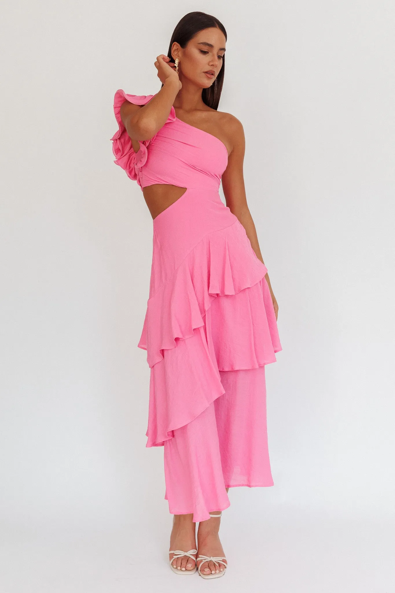 Deanna One-Shoulder Tiered Maxi Dress Pink sold by Selfie Leslie product image thumbnail 4