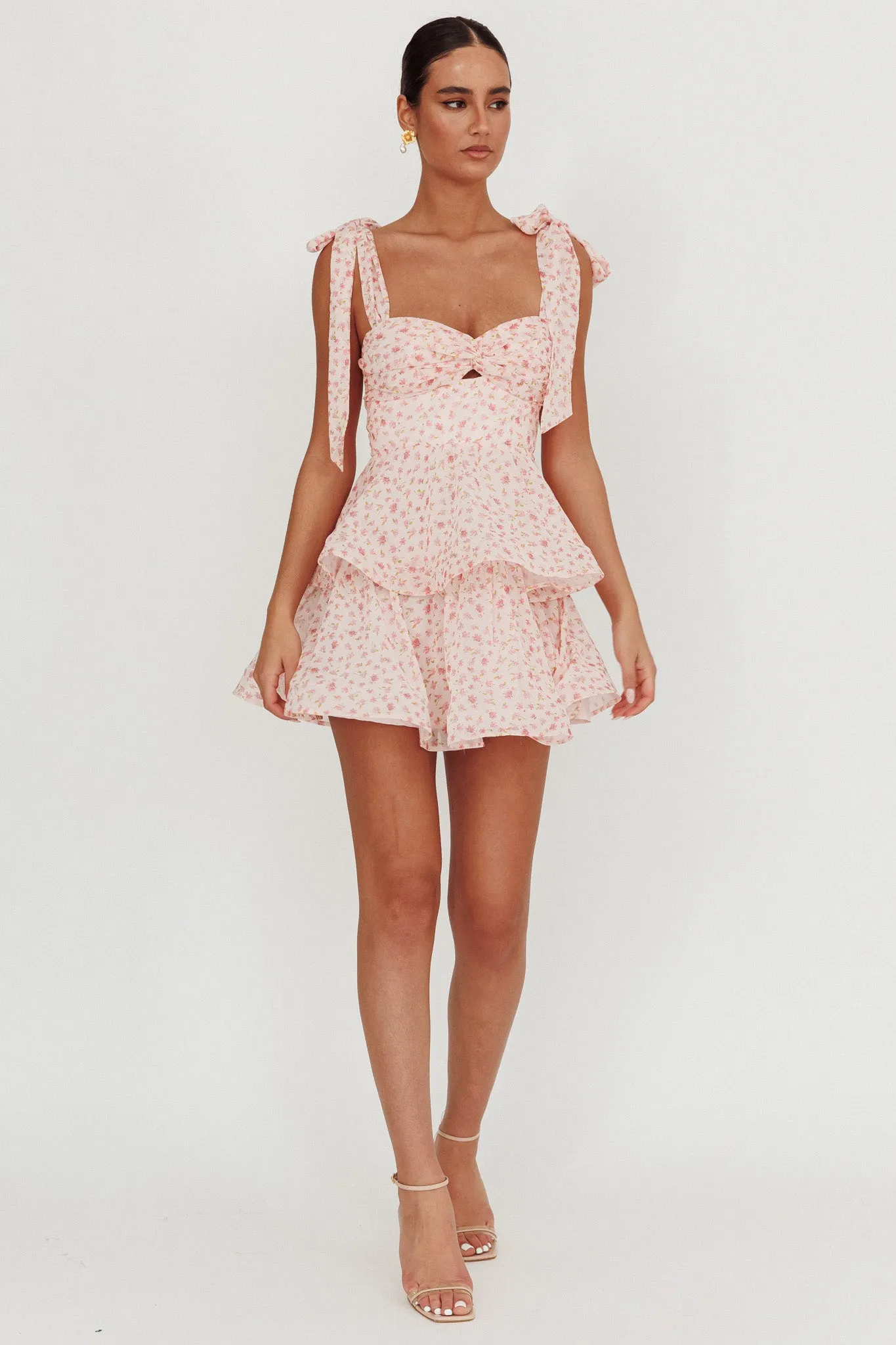 Oliana Tied Shoulder Tiered Mini Dress Peach sold by Selfie Leslie product image thumbnail 4