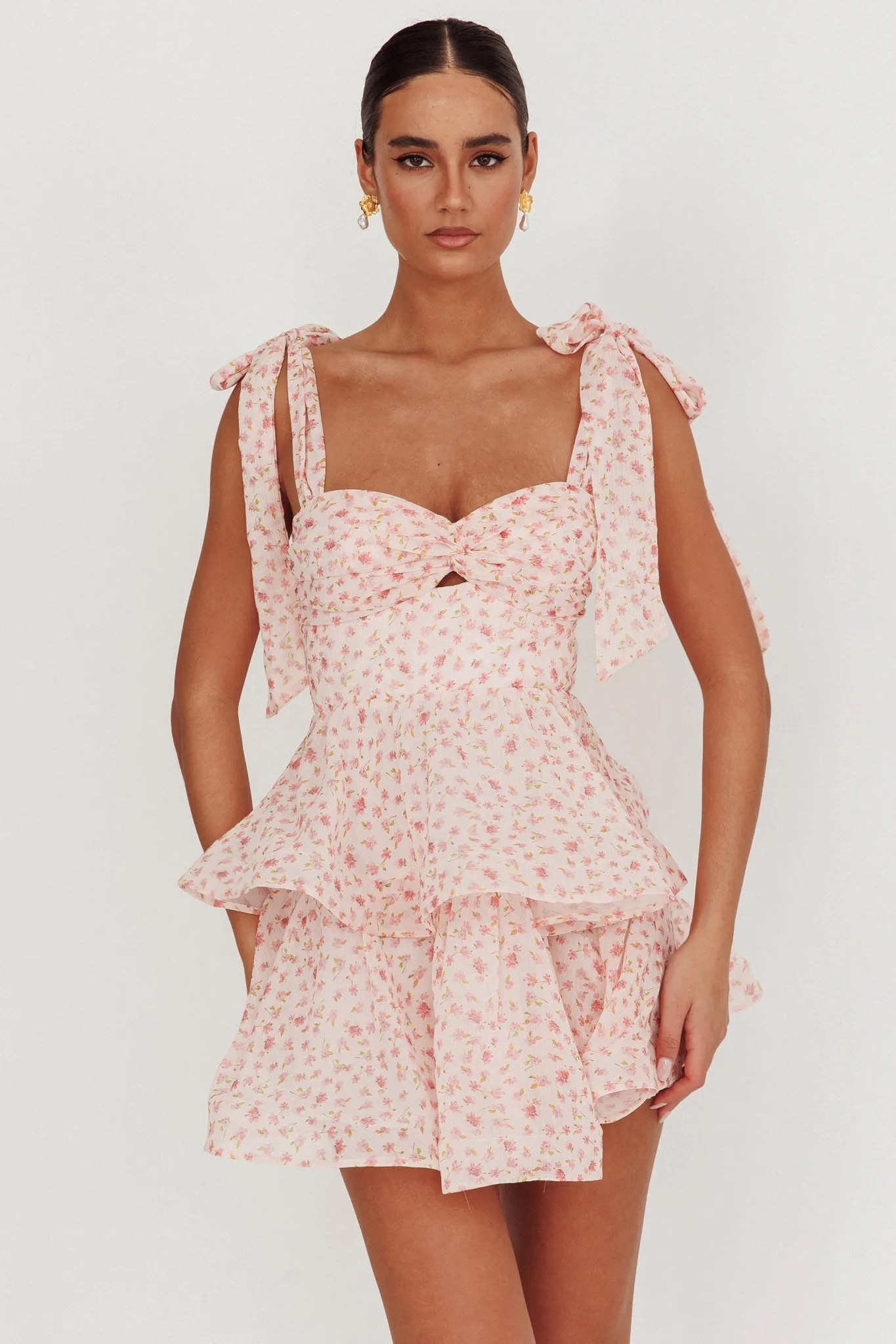 Oliana Tied Shoulder Tiered Mini Dress Peach sold by Selfie Leslie product image thumbnail 5