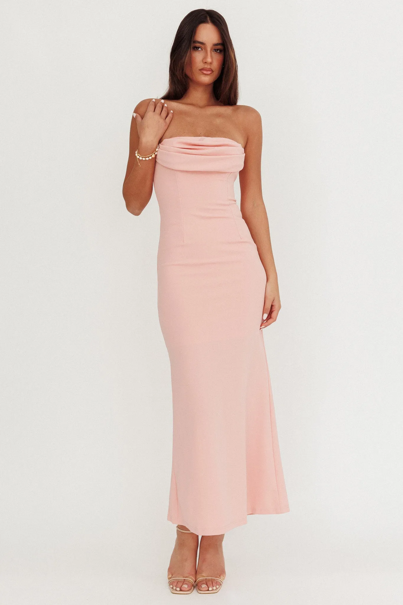 Well Versed Strapless Pleat Bust Maxi Dress Pink sold by Selfie Leslie product image thumbnail 5