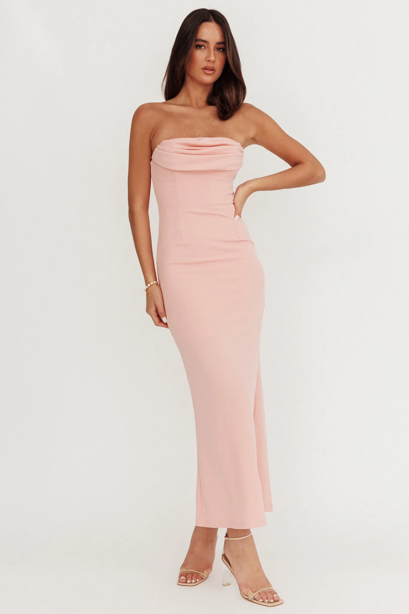 Well Versed Strapless Pleat Bust Maxi Dress Pink sold by Selfie Leslie product image thumbnail 4
