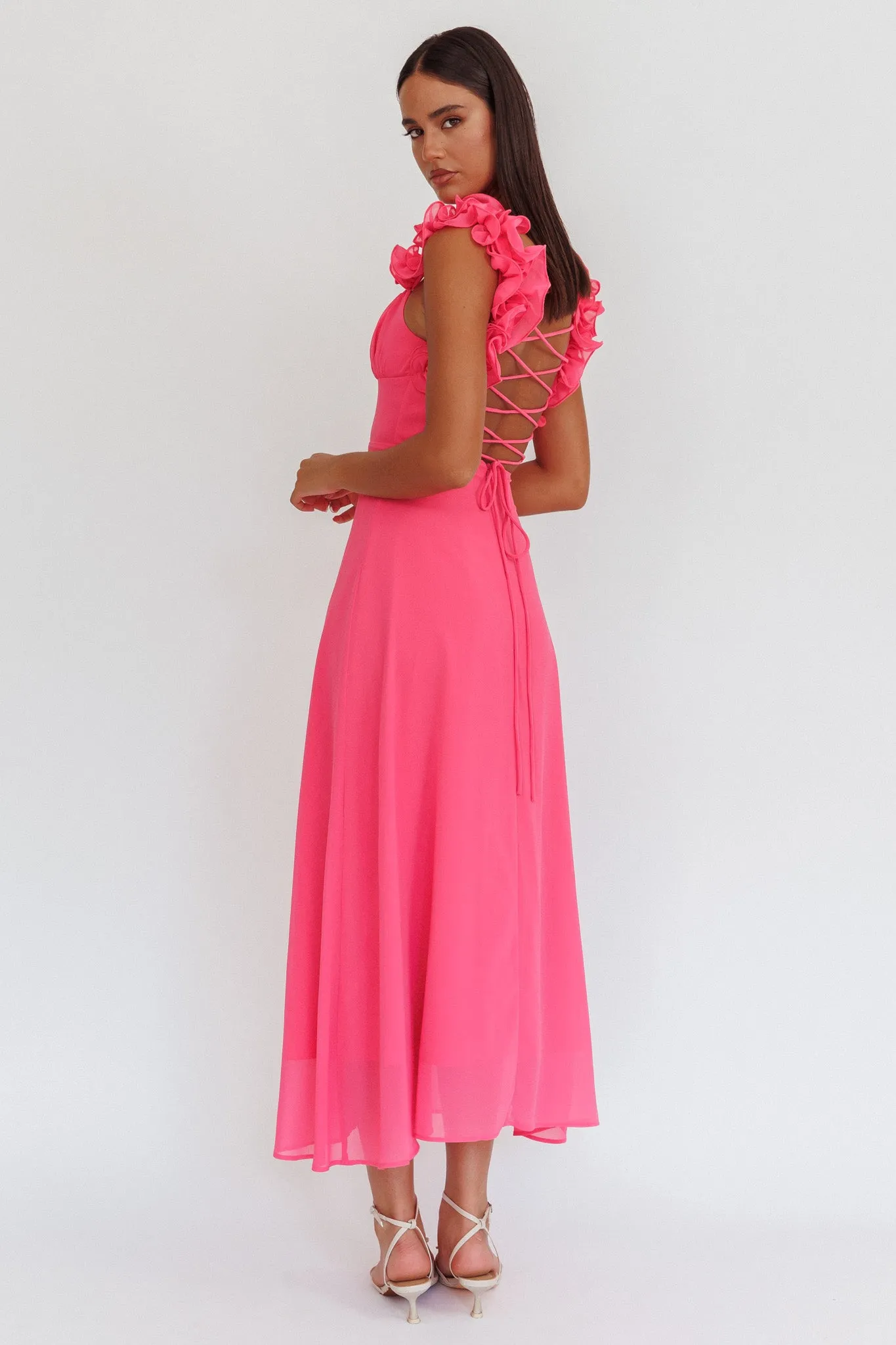 Eloquent Lace-Up Back Maxi Dress Hot Pink sold by Selfie Leslie
