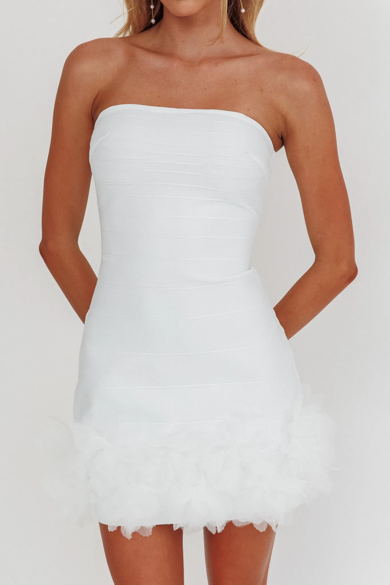 Leni Strapless Embellished Hem Mini Dress White sold by Selfie Leslie product image thumbnail 3