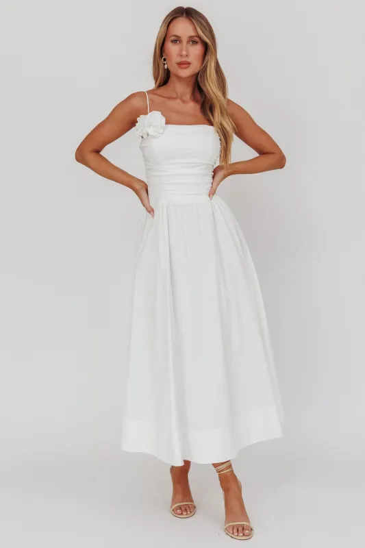 Ezrah A-Line Rosette Maxi Dress White sold by Selfie Leslie