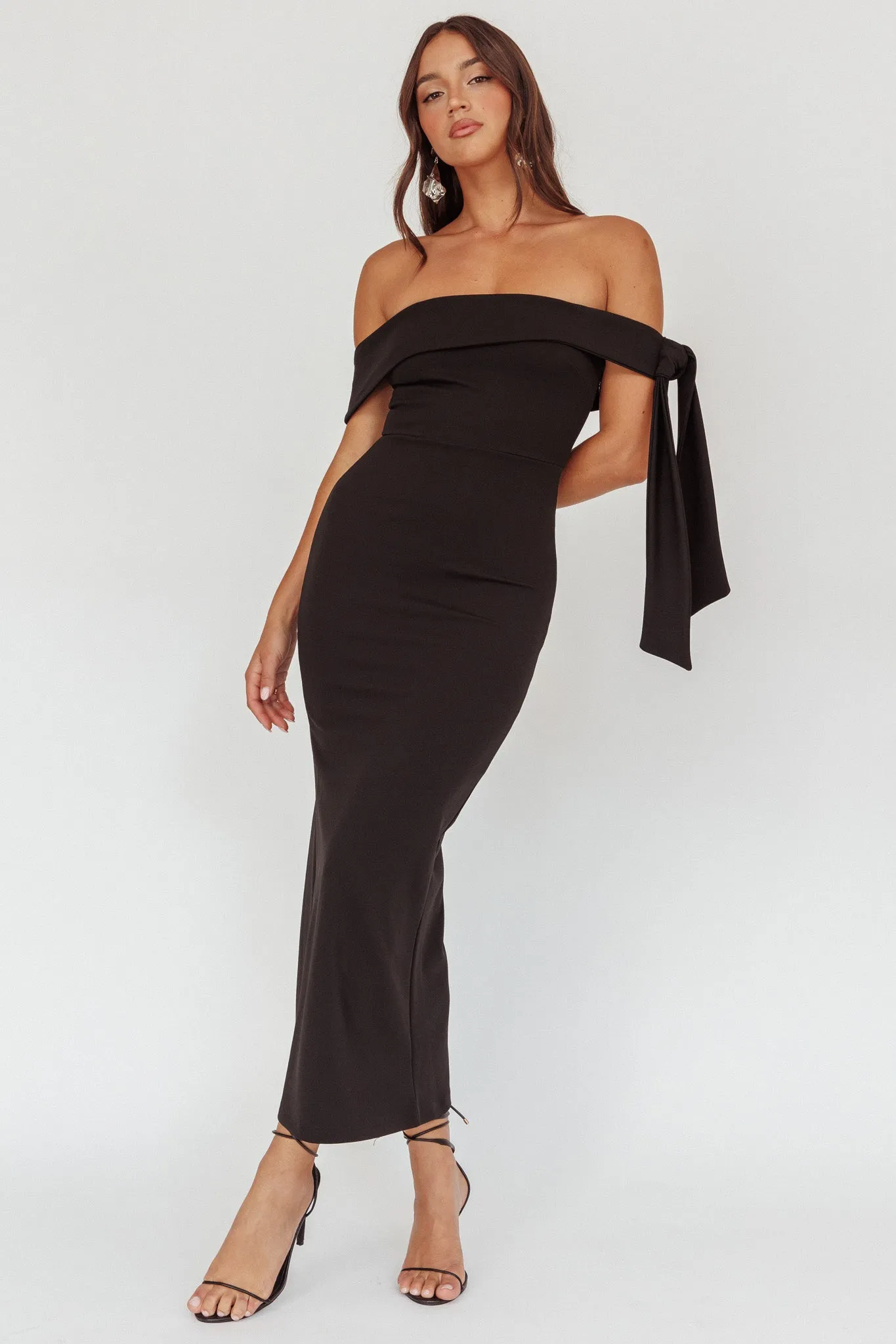 Aurora Sky Off-Shoulder Tie Maxi Dress Black sold by Selfie Leslie