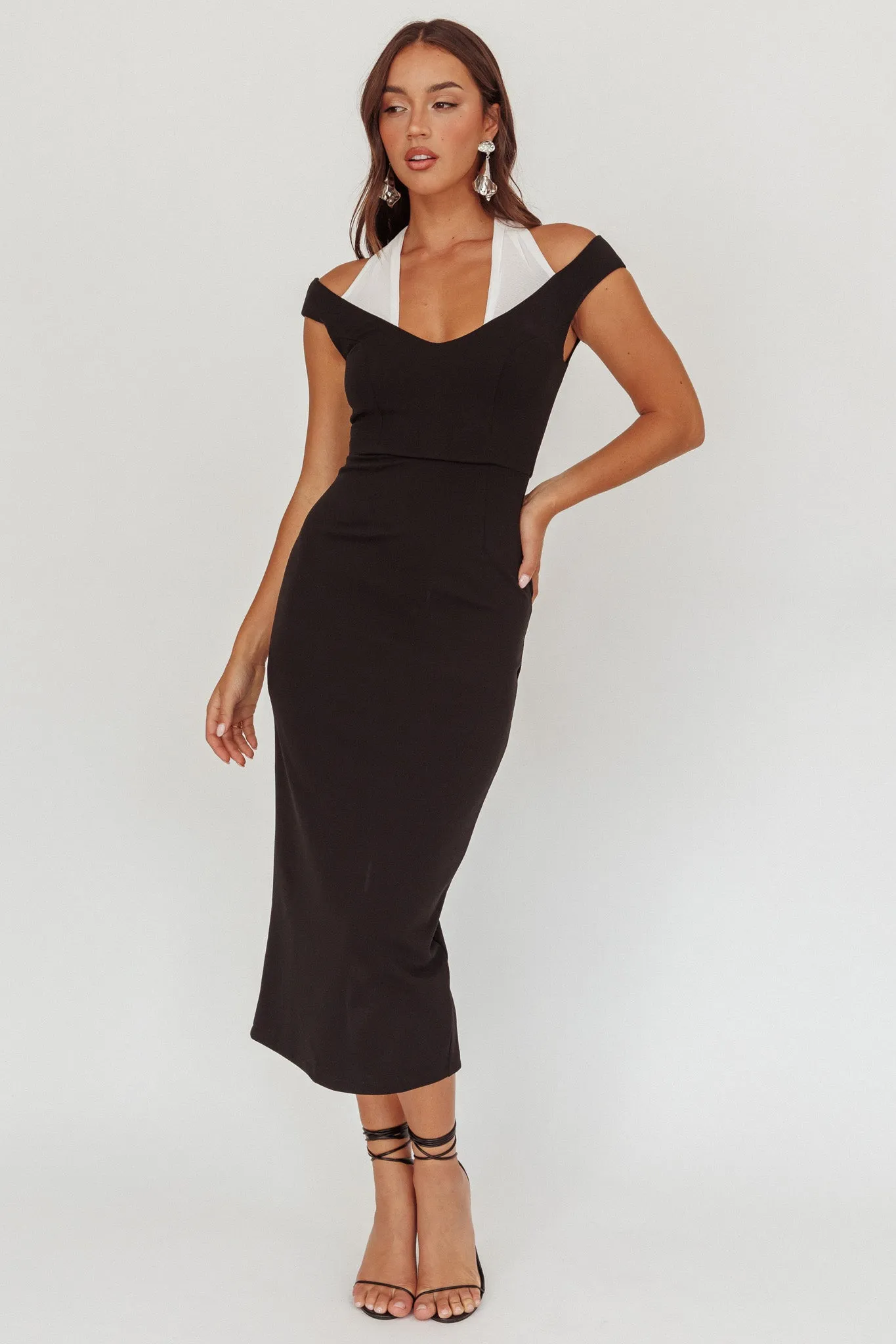 Tyla Contrast Mesh Halter Midi Dress Black sold by Selfie Leslie product image thumbnail 5