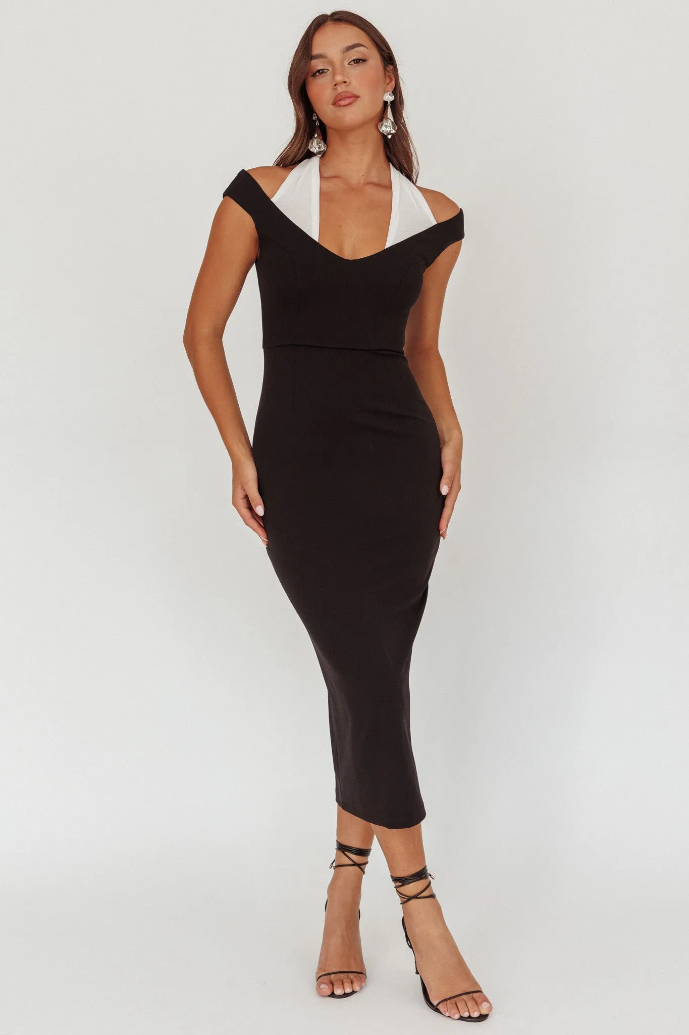 Tyla Contrast Mesh Halter Midi Dress Black sold by Selfie Leslie