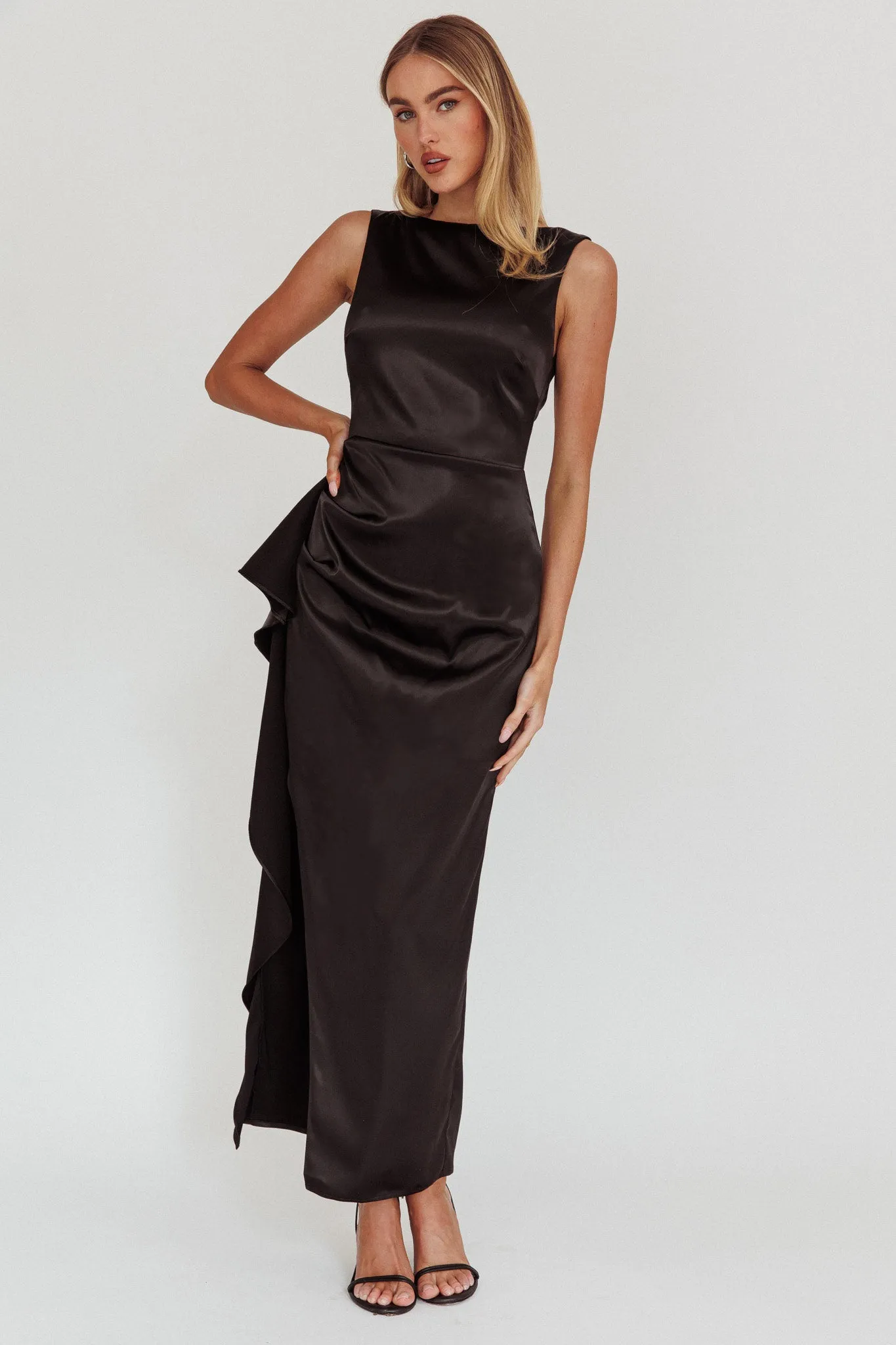 Kamillia Boat Neck Split Maxi Dress Black sold by Selfie Leslie product image thumbnail 5